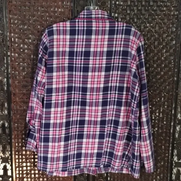 Victoria's Secret PJ Set Size L Flannel Pink Purple Pockets On Top - Picture 5 of 10